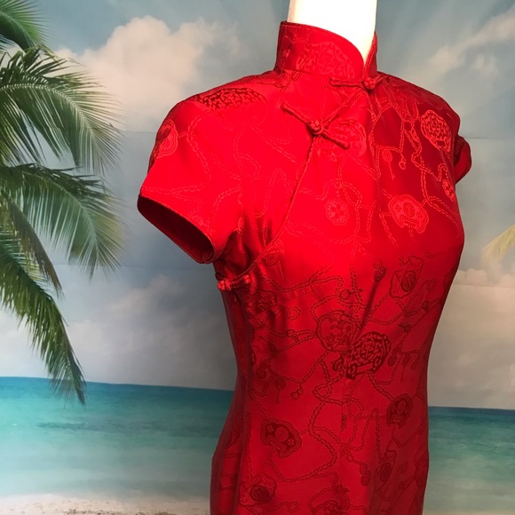 Authentics Chinese Silk Dress Red Beautiful US 8 - Picture 5 of 16
